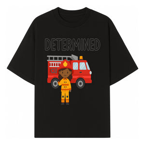 Determined Firefighter Cartoon Art Print - Kids Room Decor, Fire Truck Wall Art, Inspirational Children's Artwork - T-shirt 1757912441639.jpg