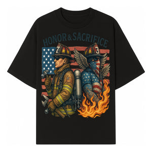 Honor & Sacrifice Firefighter Art Print - American Flag, Heroic Firemen, Bold Graphics, Firefighter Tribute Artwork - T-shirt 1757912441785.jpg