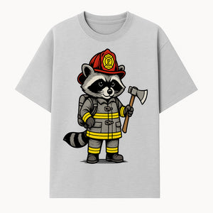 Cute Raccoon Firefighter Cartoon T-Shirt, Kids' Fireman Graphic Tee, Fire Safety Apparel, Animal Rescue, Gift for Boys and Girls - T-shirt 1757912441820.jpg