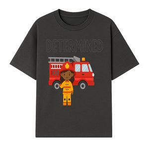 Determined Firefighter Cartoon Art Print - Kids Room Decor, Fire Truck Wall Art, Inspirational Children's Artwork - T-shirt 1757912441856.jpg