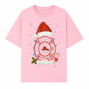 Firefighter Christmas Ornament with Santa Hat, Holiday Lights, & Candy Cane - Festive Decor for Firefighter Appreciation - T-shirt 1757912441889.jpg