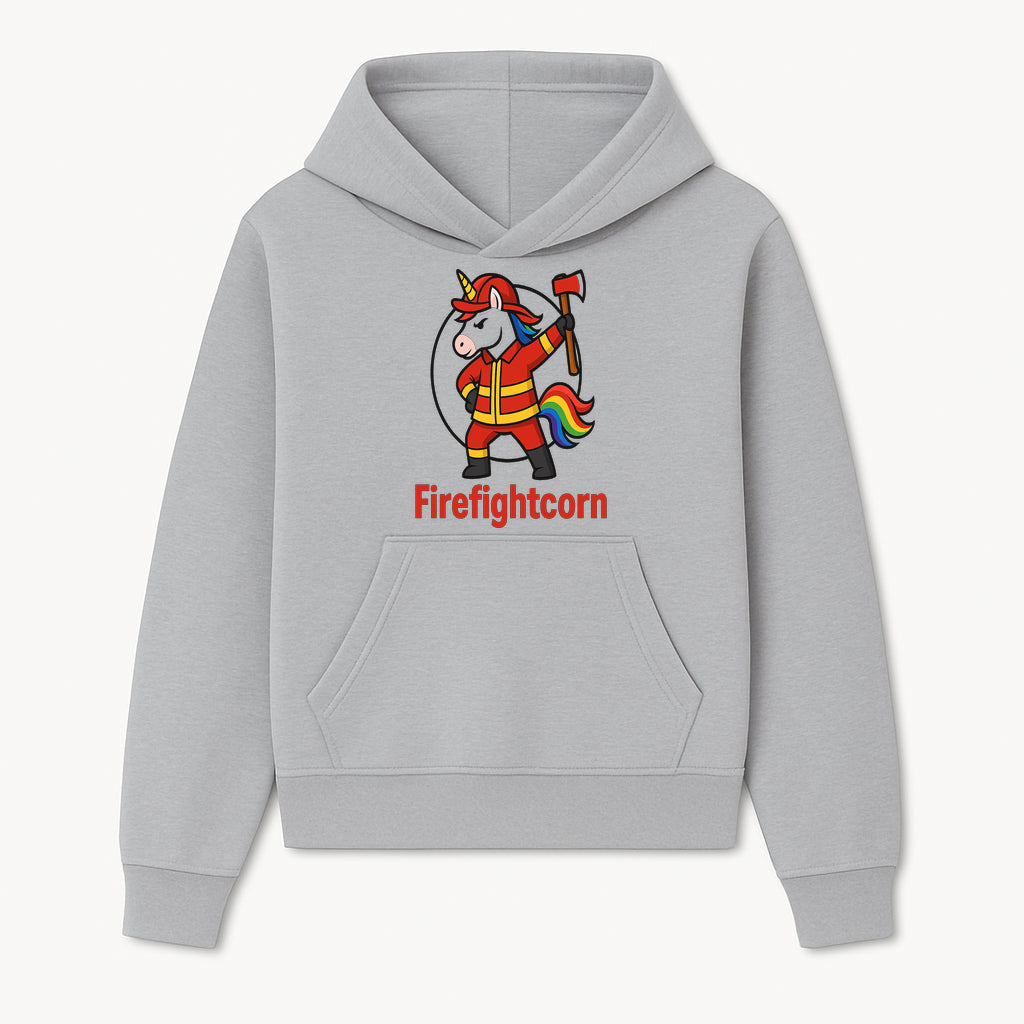 Firefightcorn Unicorn Hero T-Shirt | Cute Firefighter Graphic Tee | Rainbow Mane Casual Wear for Kids & Adults - Hoodie 1757912441914.jpg