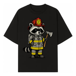 Cute Raccoon Firefighter Cartoon T-Shirt, Kids' Fireman Graphic Tee, Fire Safety Apparel, Animal Rescue, Gift for Boys and Girls - T-shirt 1757912442011.jpg
