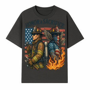 Honor & Sacrifice Firefighter Art Print - American Flag, Heroic Firemen, Bold Graphics, Firefighter Tribute Artwork - T-shirt 1757912442032.jpg