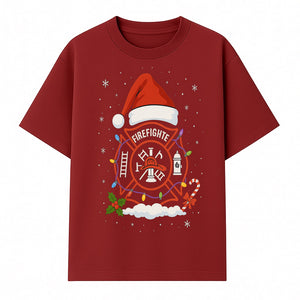 Firefighter Christmas Ornament with Santa Hat, Holiday Lights, & Candy Cane - Festive Decor for Firefighter Appreciation - T-shirt 1757912442096.jpg
