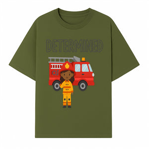Determined Firefighter Cartoon Art Print - Kids Room Decor, Fire Truck Wall Art, Inspirational Children's Artwork - T-shirt 1757912442110.jpg
