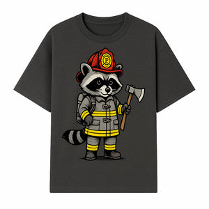 Cute Raccoon Firefighter Cartoon T-Shirt, Kids' Fireman Graphic Tee, Fire Safety Apparel, Animal Rescue, Gift for Boys and Girls - T-shirt 1757912442173.jpg