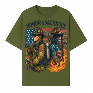 Honor & Sacrifice Firefighter Art Print - American Flag, Heroic Firemen, Bold Graphics, Firefighter Tribute Artwork - T-shirt 1757912442249.jpg