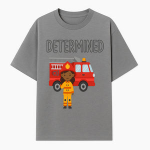 Determined Firefighter Cartoon Art Print - Kids Room Decor, Fire Truck Wall Art, Inspirational Children's Artwork - T-shirt 1757912442315.jpg