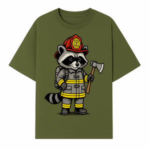 Cute Raccoon Firefighter Cartoon T-Shirt, Kids' Fireman Graphic Tee, Fire Safety Apparel, Animal Rescue, Gift for Boys and Girls - T-shirt 1757912442369.jpg