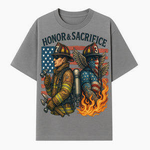 Honor & Sacrifice Firefighter Art Print - American Flag, Heroic Firemen, Bold Graphics, Firefighter Tribute Artwork - T-shirt 1757912442410.jpg