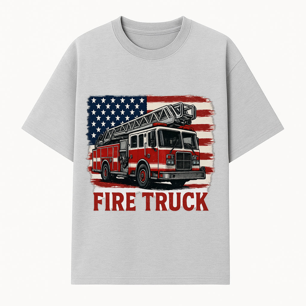 Vintage Fire Truck Graphic Tee | American Flag Design | Firefighter Gift | Red Truck Shirt for Men & Women | Patriotic Apparel - T-shirt 1757912442477.jpg