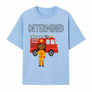 Determined Firefighter Cartoon Art Print - Kids Room Decor, Fire Truck Wall Art, Inspirational Children's Artwork - T-shirt 1757912442485.jpg