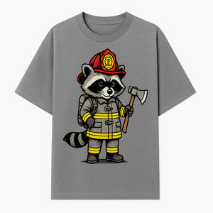 Cute Raccoon Firefighter Cartoon T-Shirt, Kids' Fireman Graphic Tee, Fire Safety Apparel, Animal Rescue, Gift for Boys and Girls - T-shirt 1757912442594.jpg
