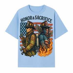 Honor & Sacrifice Firefighter Art Print - American Flag, Heroic Firemen, Bold Graphics, Firefighter Tribute Artwork - T-shirt 1757912442639.jpg