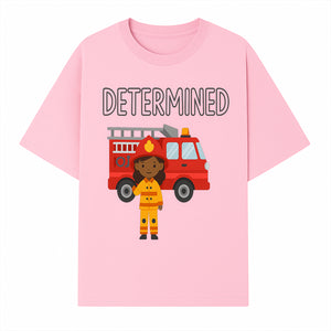 Determined Firefighter Cartoon Art Print - Kids Room Decor, Fire Truck Wall Art, Inspirational Children's Artwork - T-shirt 1757912442701.jpg