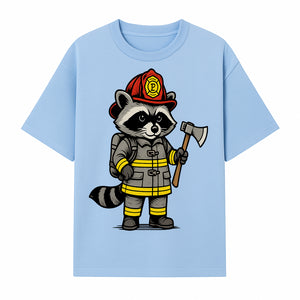 Cute Raccoon Firefighter Cartoon T-Shirt, Kids' Fireman Graphic Tee, Fire Safety Apparel, Animal Rescue, Gift for Boys and Girls - T-shirt 1757912442736.jpg