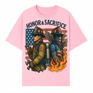 Honor & Sacrifice Firefighter Art Print - American Flag, Heroic Firemen, Bold Graphics, Firefighter Tribute Artwork - T-shirt 1757912442789.jpg