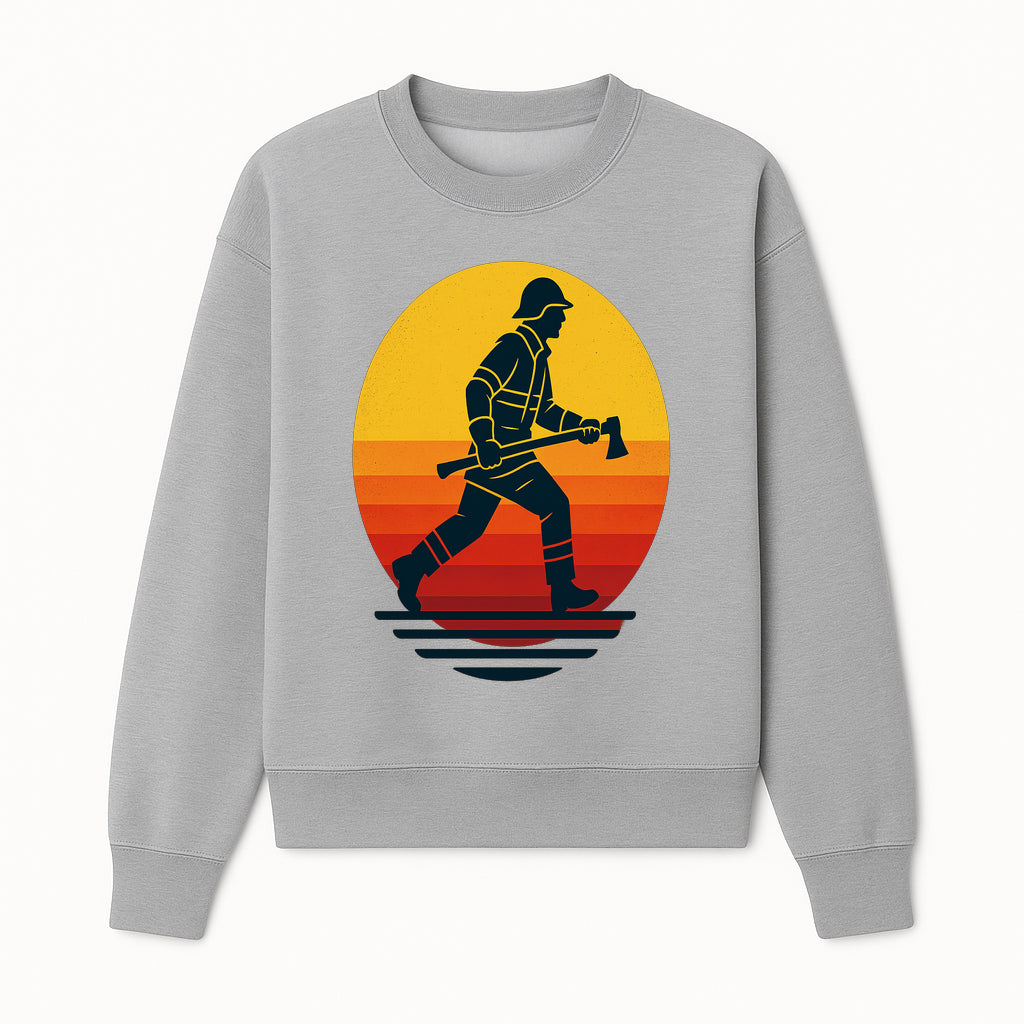 Vintage Firefighter Sunset Graphic Tee - Bold Retro Style Fireman with Axe - Perfect Gift for Firefighting Enthusiasts - Sweatshirt 1757912442801.jpg