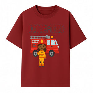 Determined Firefighter Cartoon Art Print - Kids Room Decor, Fire Truck Wall Art, Inspirational Children's Artwork - T-shirt 1757912442852.jpg