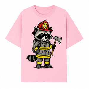 Cute Raccoon Firefighter Cartoon T-Shirt, Kids' Fireman Graphic Tee, Fire Safety Apparel, Animal Rescue, Gift for Boys and Girls - T-shirt 1757912442909.jpg
