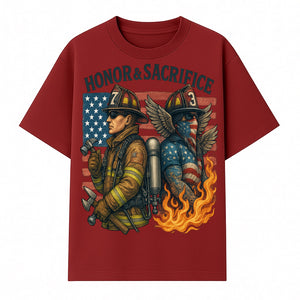 Honor & Sacrifice Firefighter Art Print - American Flag, Heroic Firemen, Bold Graphics, Firefighter Tribute Artwork - T-shirt 1757912442972.jpg