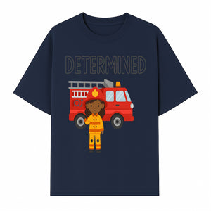 Determined Firefighter Cartoon Art Print - Kids Room Decor, Fire Truck Wall Art, Inspirational Children's Artwork - T-shirt 1757912443002.jpg