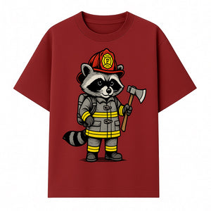 Cute Raccoon Firefighter Cartoon T-Shirt, Kids' Fireman Graphic Tee, Fire Safety Apparel, Animal Rescue, Gift for Boys and Girls - T-shirt 1757912443047.jpg