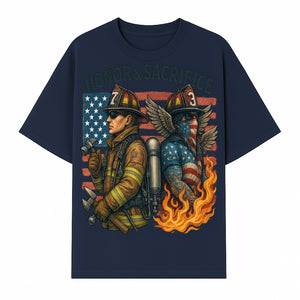 Honor & Sacrifice Firefighter Art Print - American Flag, Heroic Firemen, Bold Graphics, Firefighter Tribute Artwork - T-shirt 1757912443120.jpg