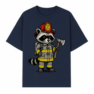 Cute Raccoon Firefighter Cartoon T-Shirt, Kids' Fireman Graphic Tee, Fire Safety Apparel, Animal Rescue, Gift for Boys and Girls - T-shirt 1757912443155.jpg