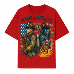 Honor & Sacrifice Firefighter Art Print - American Flag, Heroic Firemen, Bold Graphics, Firefighter Tribute Artwork - T-shirt 1757912443264.jpg