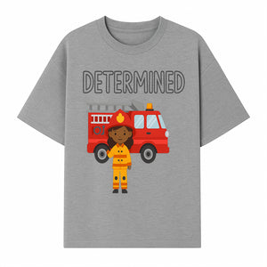 Determined Firefighter Cartoon Art Print - Kids Room Decor, Fire Truck Wall Art, Inspirational Children's Artwork - T-shirt 1757912443304.jpg