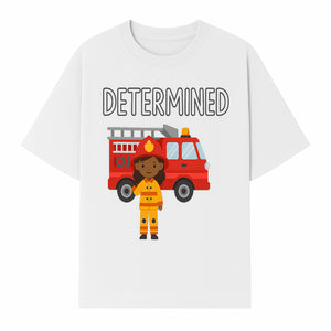 Determined Firefighter Cartoon Art Print - Kids Room Decor, Fire Truck Wall Art, Inspirational Children's Artwork - T-shirt 1757912443466.jpg