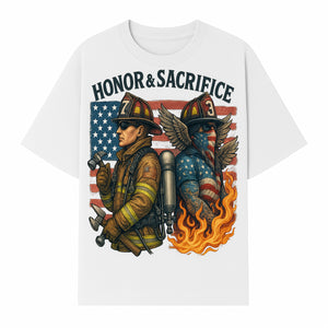 Honor & Sacrifice Firefighter Art Print - American Flag, Heroic Firemen, Bold Graphics, Firefighter Tribute Artwork - T-shirt 1757912443589.jpg