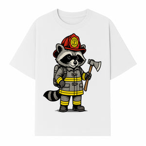 Cute Raccoon Firefighter Cartoon T-Shirt, Kids' Fireman Graphic Tee, Fire Safety Apparel, Animal Rescue, Gift for Boys and Girls - T-shirt 1757912443617.jpg