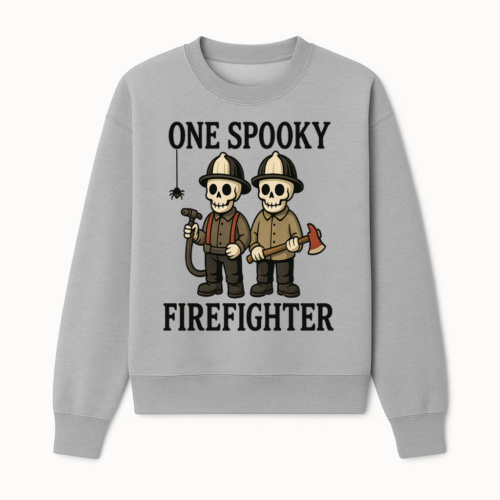 One Spooky Firefighter Skeletons Halloween Decor T-Shirt, Cute Fireman Skull Graphic Tee for Halloween Party or Gift - Sweatshirt 1757912443990.jpg
