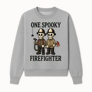 One Spooky Firefighter Skeletons Halloween Decor T-Shirt, Cute Fireman Skull Graphic Tee for Halloween Party or Gift - Sweatshirt 1757912443990.jpg