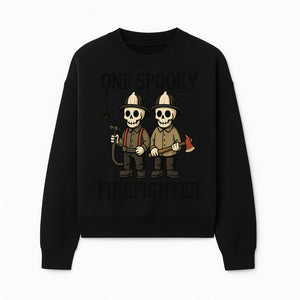 One Spooky Firefighter Skeletons Halloween Decor T-Shirt, Cute Fireman Skull Graphic Tee for Halloween Party or Gift - Sweatshirt 1757912444157.jpg