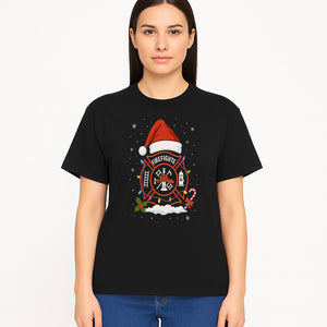 Firefighter Christmas Ornament with Santa Hat, Holiday Lights, & Candy Cane - Festive Decor for Firefighter Appreciation - T-shirt 1757912444166.jpg