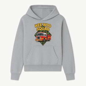 Wee Woo Squad Fire Truck Graphic Tee - Fun Firefighter Kids Shirt, Camouflage Background, Unique Design for Little Heroes - Hoodie 1757912444319.jpg