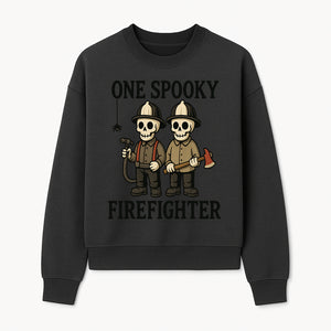 One Spooky Firefighter Skeletons Halloween Decor T-Shirt, Cute Fireman Skull Graphic Tee for Halloween Party or Gift - Sweatshirt 1757912444339.jpg