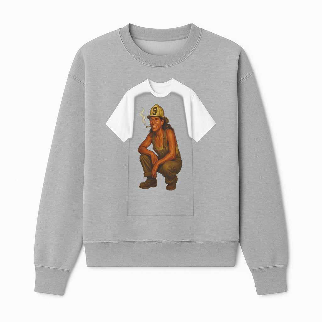 Vintage Firefighter Graphic T-Shirt, Retro Smoky Look, Casual Workwear for Men & Women, Firehouse Inspired Apparel, Size S-XXL - Sweatshirt 1757912444431.jpg
