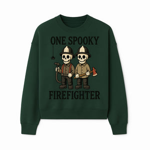 One Spooky Firefighter Skeletons Halloween Decor T-Shirt, Cute Fireman Skull Graphic Tee for Halloween Party or Gift - Sweatshirt 1757912444543.jpg