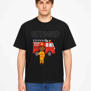 Determined Firefighter Cartoon Art Print - Kids Room Decor, Fire Truck Wall Art, Inspirational Children's Artwork - T-shirt 1757912444605.jpg