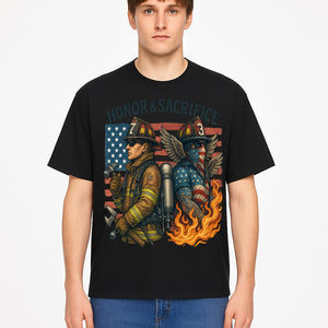 Honor & Sacrifice Firefighter Art Print - American Flag, Heroic Firemen, Bold Graphics, Firefighter Tribute Artwork - T-shirt 1757912444753.jpg
