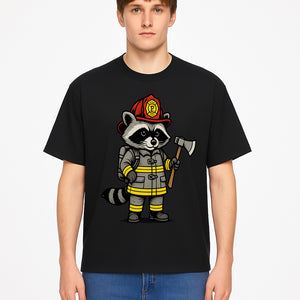 Cute Raccoon Firefighter Cartoon T-Shirt, Kids' Fireman Graphic Tee, Fire Safety Apparel, Animal Rescue, Gift for Boys and Girls - T-shirt 1757912444769.jpg