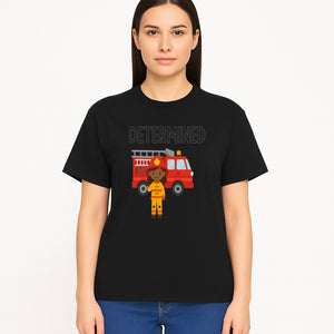 Determined Firefighter Cartoon Art Print - Kids Room Decor, Fire Truck Wall Art, Inspirational Children's Artwork - T-shirt 1757912444803.jpg