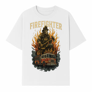Firefighter Graphic Tee: Heroic Fireman with Axe and Fire Truck Design, Perfect for Firefighter Fans and Supporters - T-shirt 1757912444807.jpg