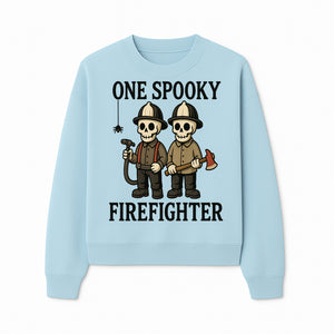 One Spooky Firefighter Skeletons Halloween Decor T-Shirt, Cute Fireman Skull Graphic Tee for Halloween Party or Gift - Sweatshirt 1757912444899.jpg
