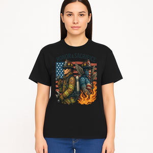 Honor & Sacrifice Firefighter Art Print - American Flag, Heroic Firemen, Bold Graphics, Firefighter Tribute Artwork - T-shirt 1757912444935.jpg